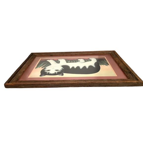 Martin Leman Cat Print Matted Glass and Wood Frame Black & White 27.5” x 19.5” - Picture 2 of 7